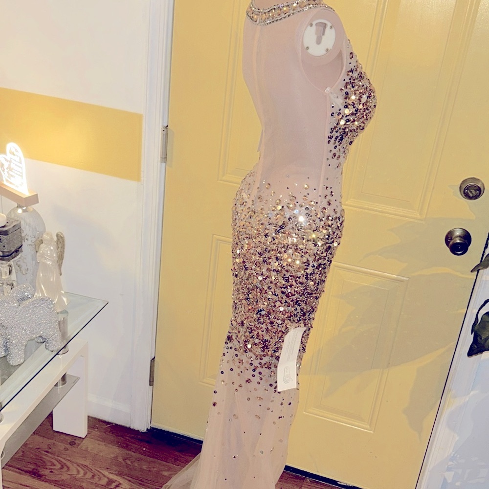 NWT Jovani nude rhinestones sequins elegant all eyes on you dress only $345 - Picture 3 of 9